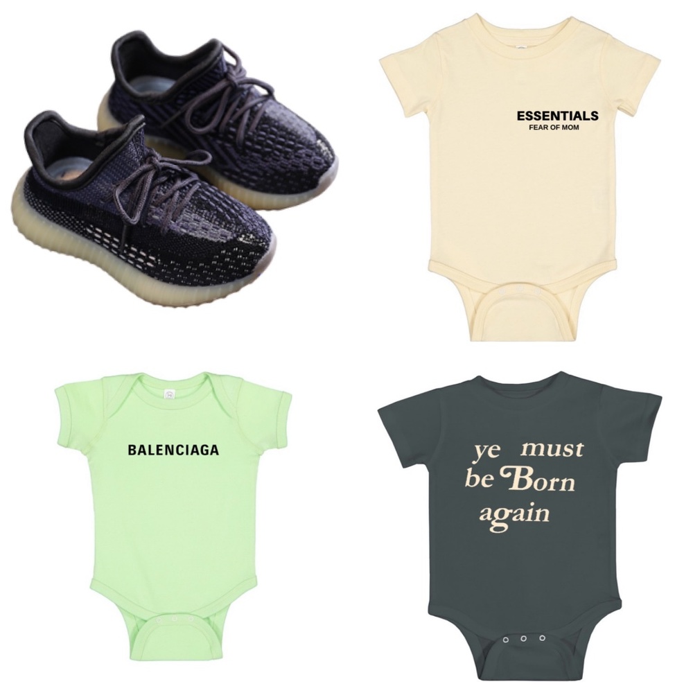 Baby designer yeezys and onesies